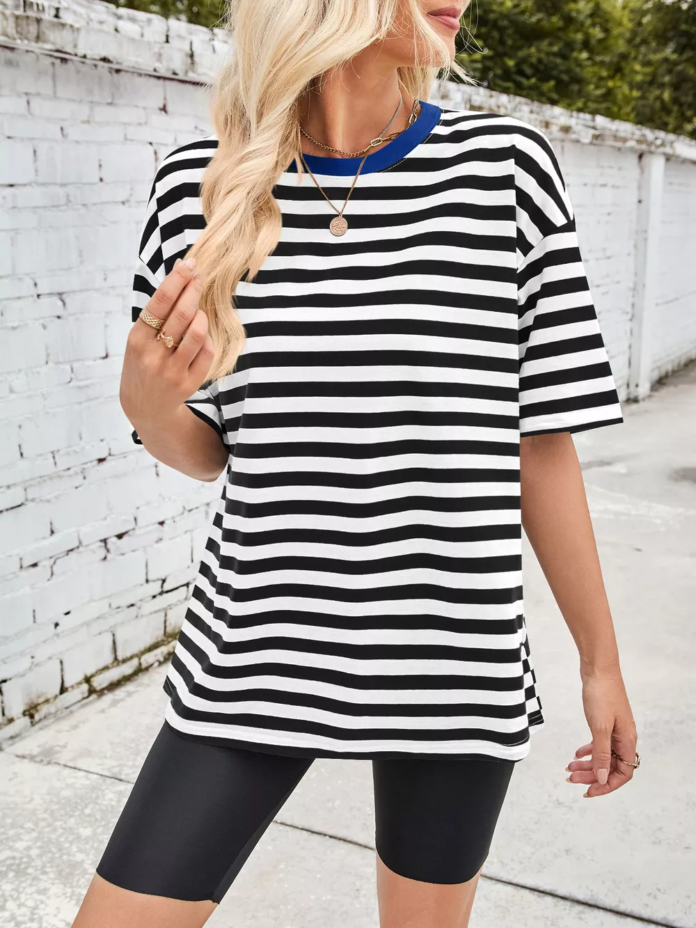 Striped Round Neck Half Sleeve T-Shirt, image 6