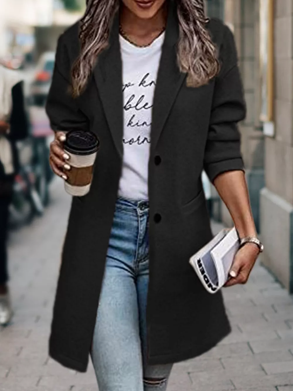 Full Size Lapel Collar Button Up Coat Plus Size