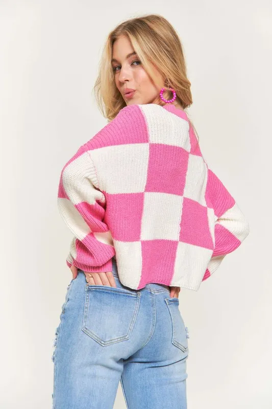 Plus Size Comfy Checkered Colorblock Sweater Top, image 5
