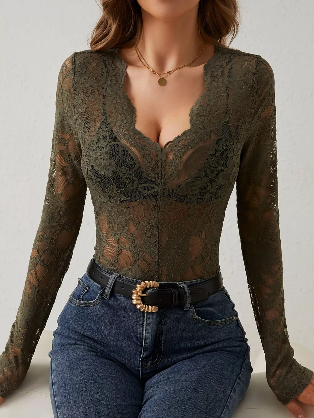 Lace V-Neck Long Sleeve Top, image 16