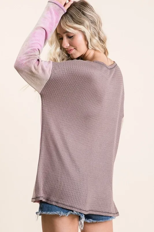 Thermal Waffle Color Block Top with Tie Dye, image 7