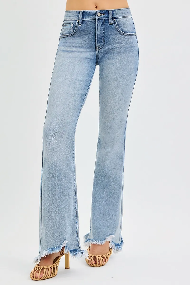 Full Size Tummy Control Mid Rise Flare Jeans with Fray Hem Detailed Plus Size, image 6