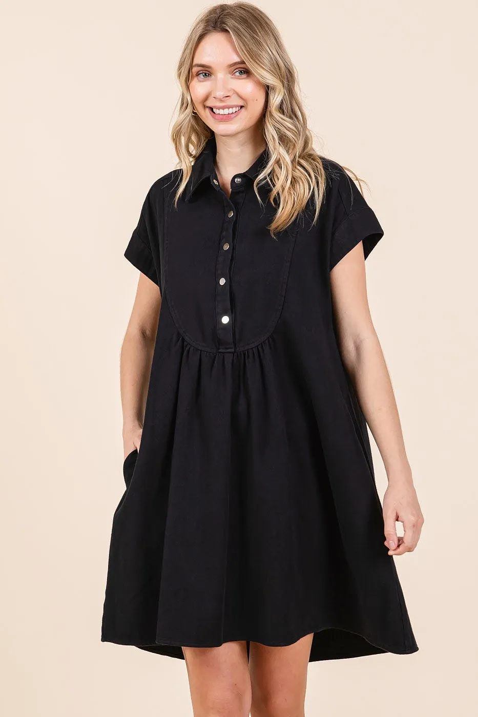 Twill Short Sleeve Collared Mini Dress, image 3