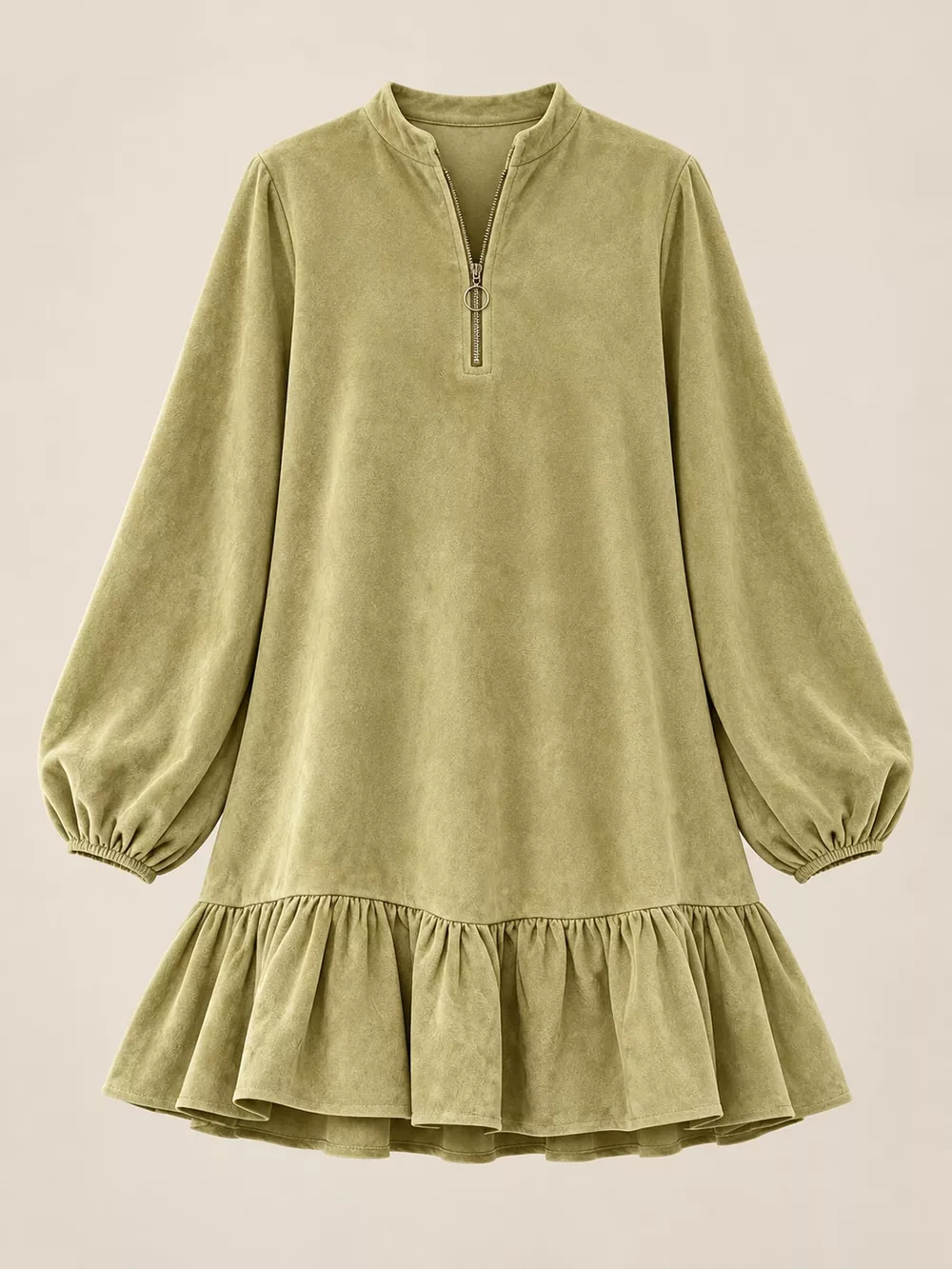Quarter-Zip Ruffle Hem Mini Dress, image 4