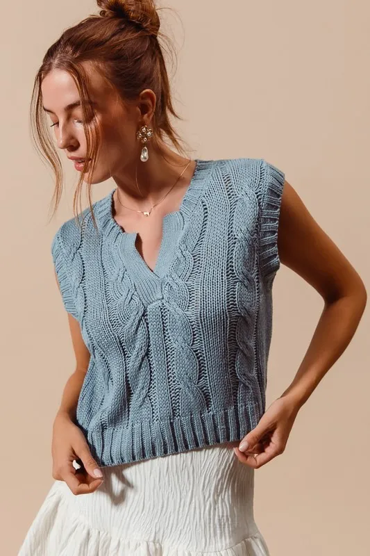 Notched Neck Cable Knit Sweater Vest, image 4