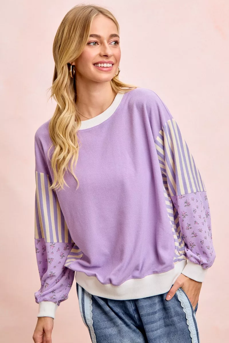 Mix and Match Sweatshirt with Floral Sleeve Striped, image 13