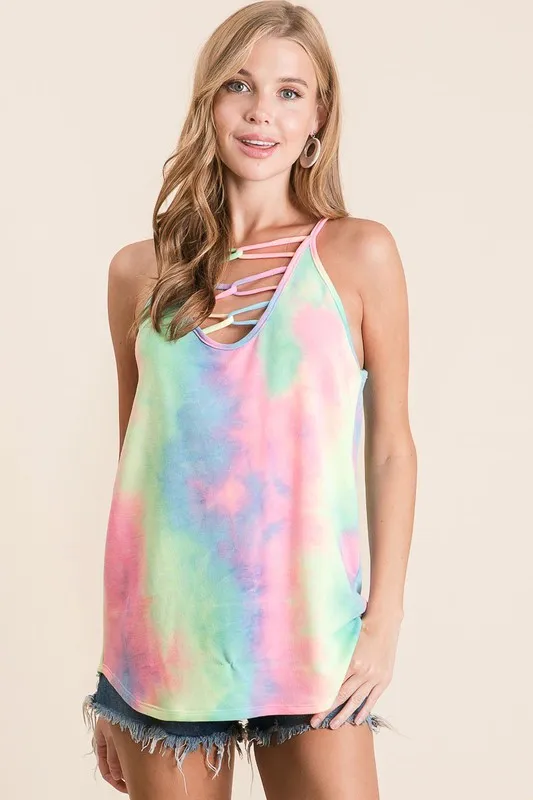Tie Dye Terry Caged Neck Knit Camisole, image 2