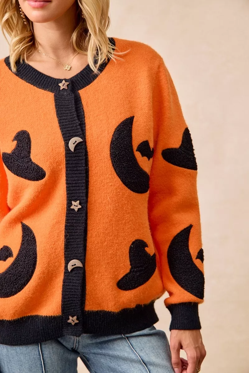 Halloween Witch Hat Moon Bat Artwork Cardigan, image 18