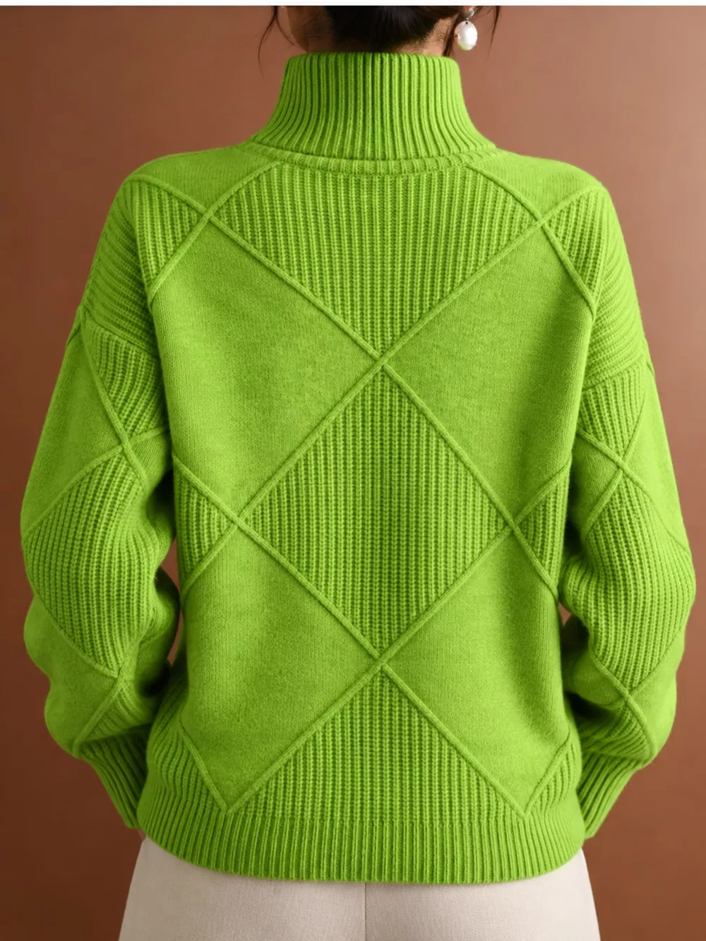Full Size Diamond Pattern Turtleneck Sweater Plus Size, image 55