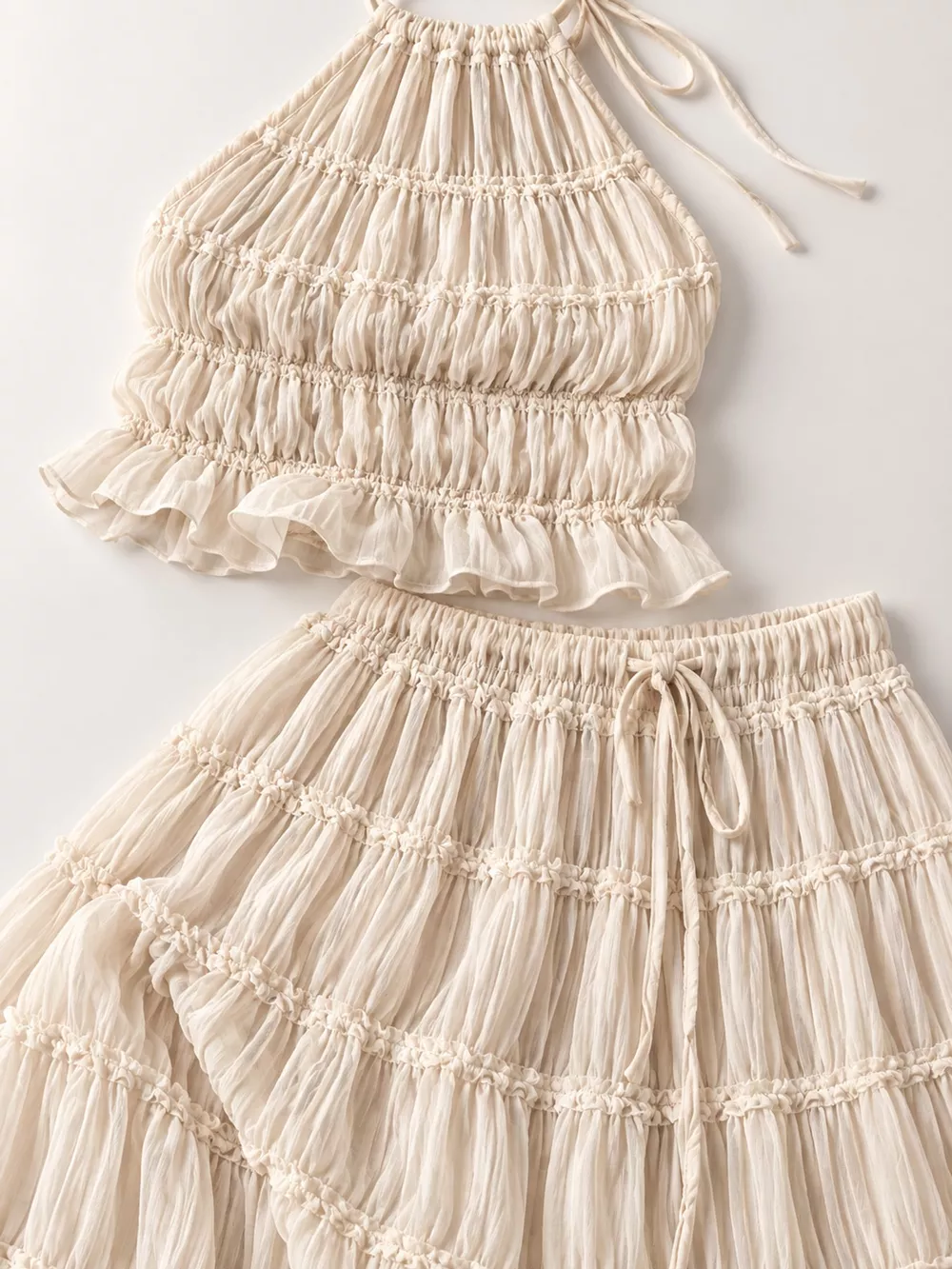 Boho Chic Ruffled Halter Crop Top and Maxi Skirt Set, image 5