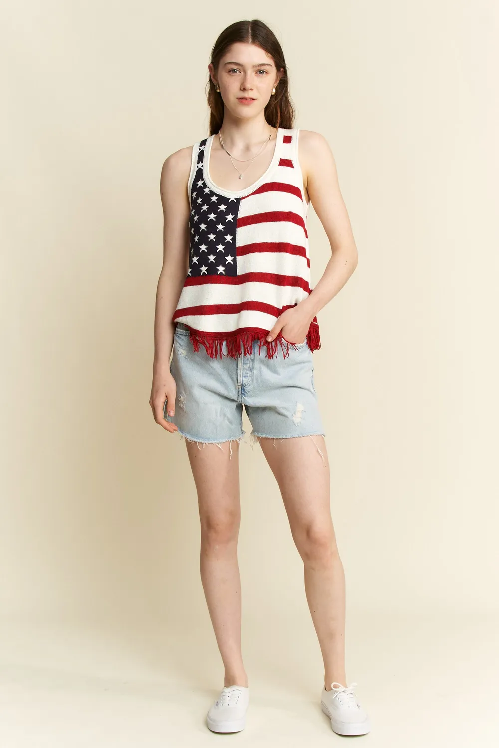 Full Size American Flag Fringe Tank Top Plus Size, image 7