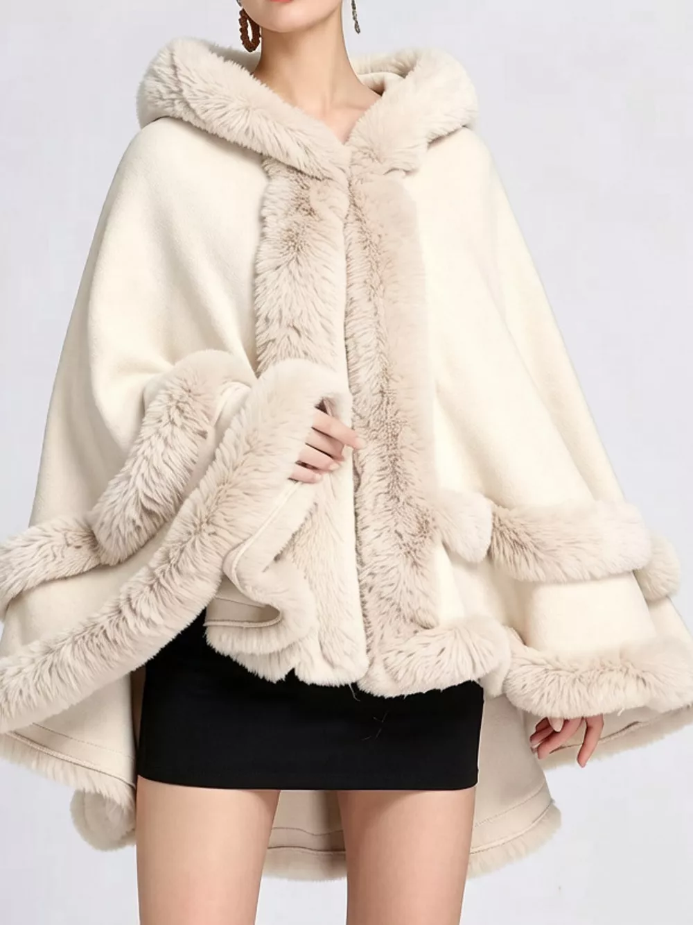 Faux Fur Trimmed Hooded Cape, image 24