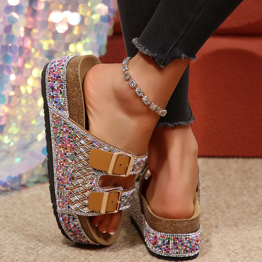Rhinestone Double Buckle Sandals, image 14