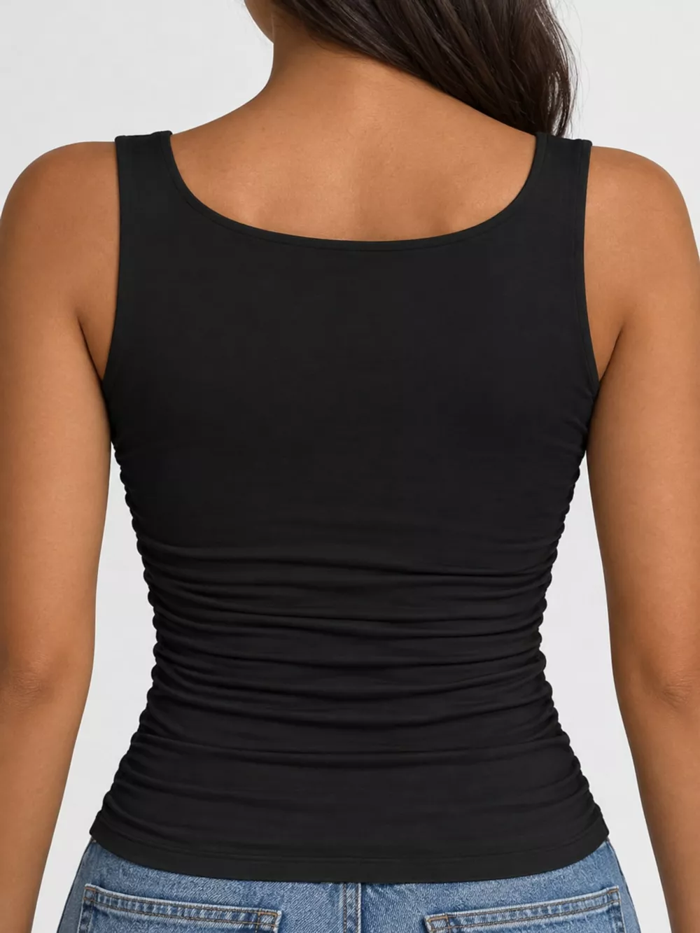 Square Neck Ruched Slim-Fit Tank Top, image 6