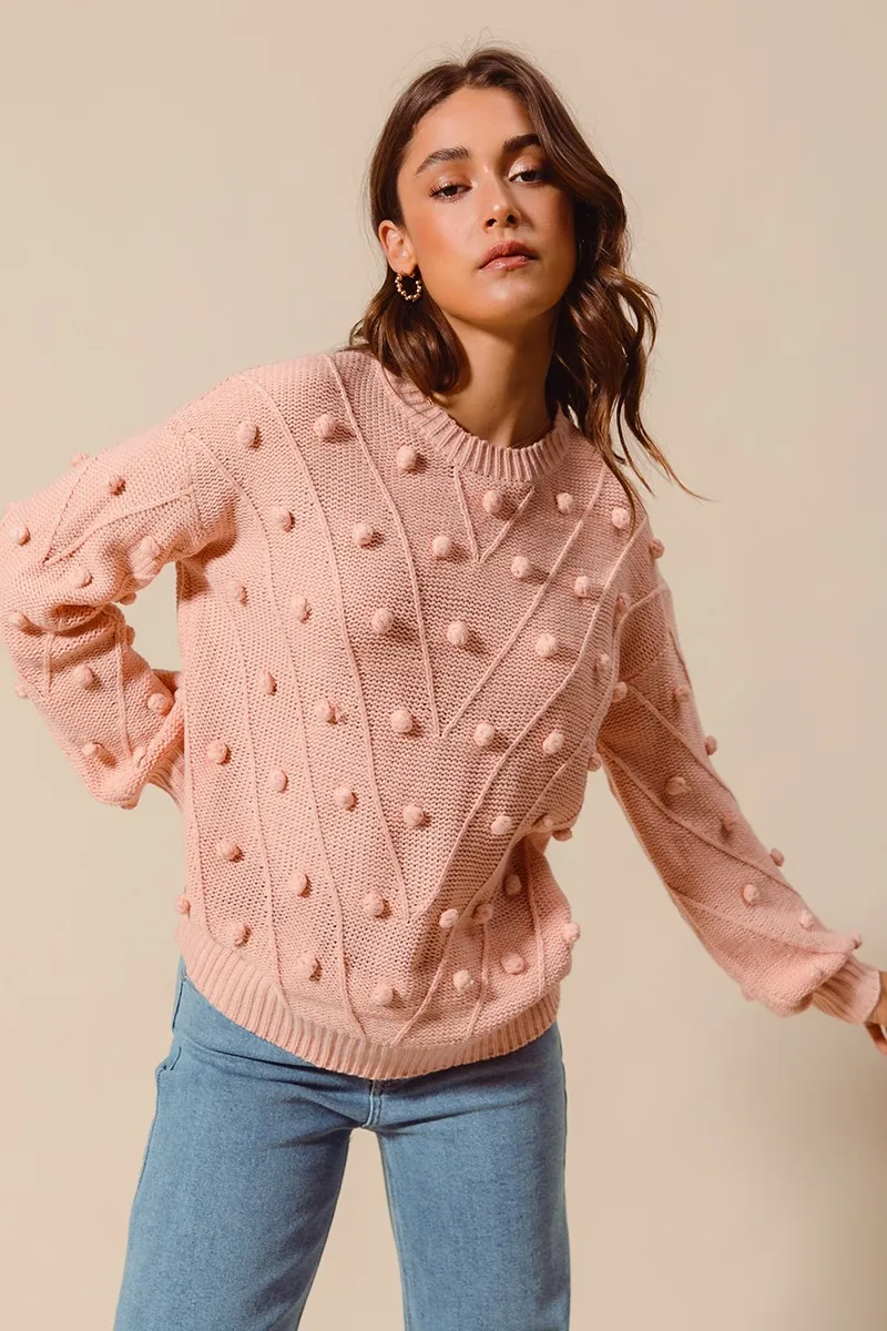 Pom Pom Textured Knit Sweater Top, image 8