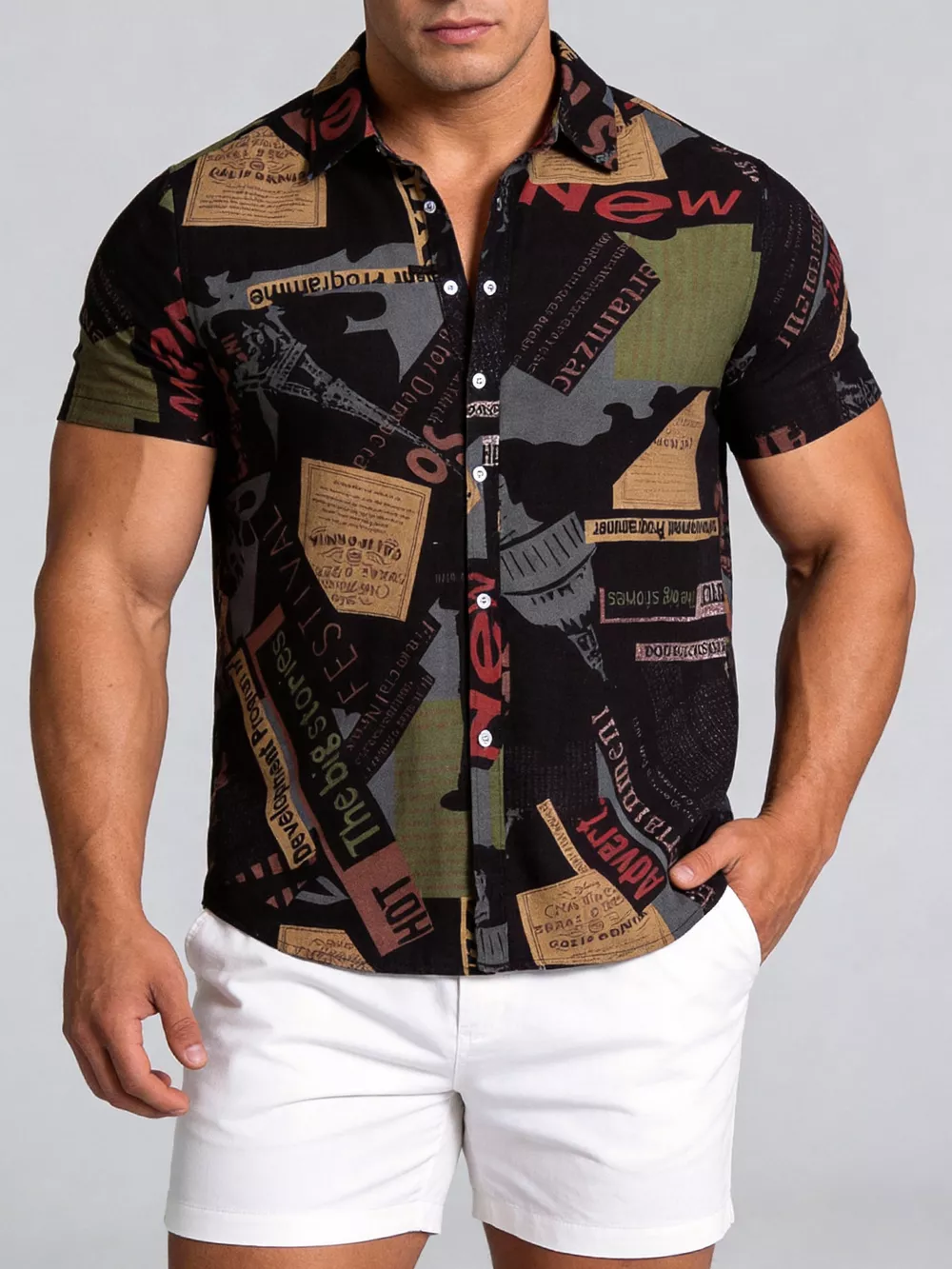 Men's Plus Size Printed Button Up Shirt, image 2