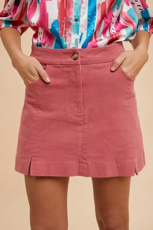 Comfort Stretch Cotton Slit Detailed Mini Skirt