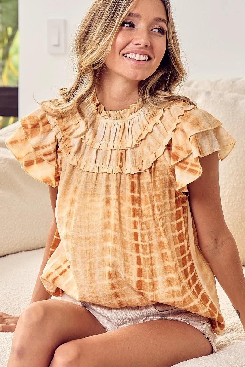 Tiered Ruffle Neck Tie Dye Top, image 6