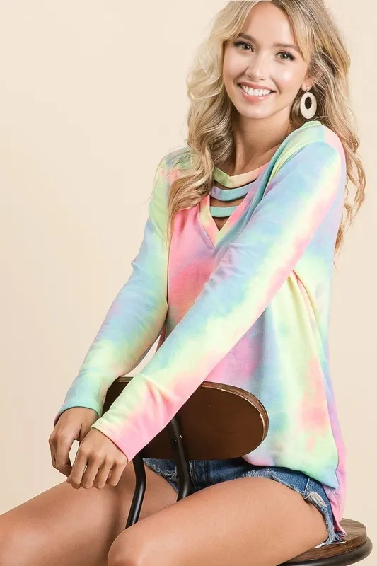 Tie Dye French Terry V-Neck Top with Strapped, image 9