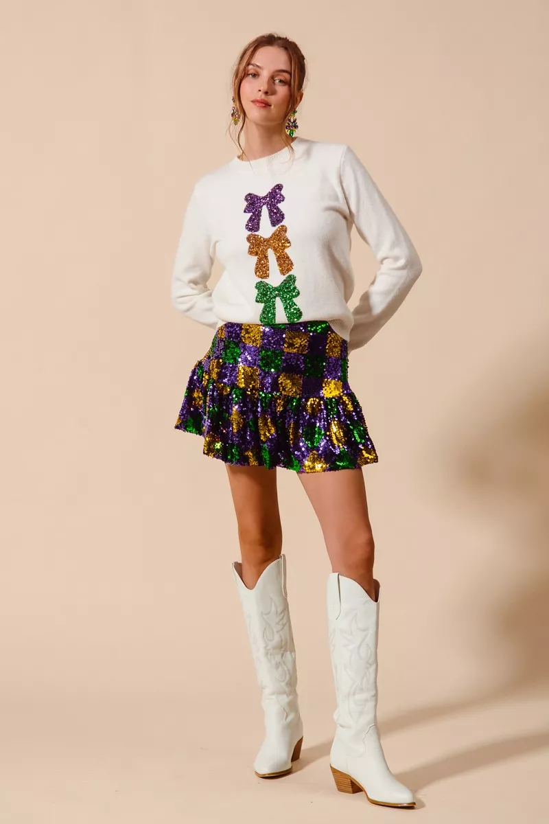 Mardi Gras Checker Sequins Mini Skirt, image 8