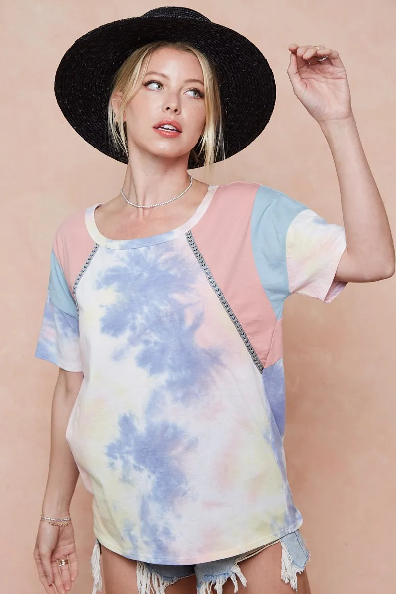 Tie Dye Printed Cotton Color Block T-Shirt, image 12