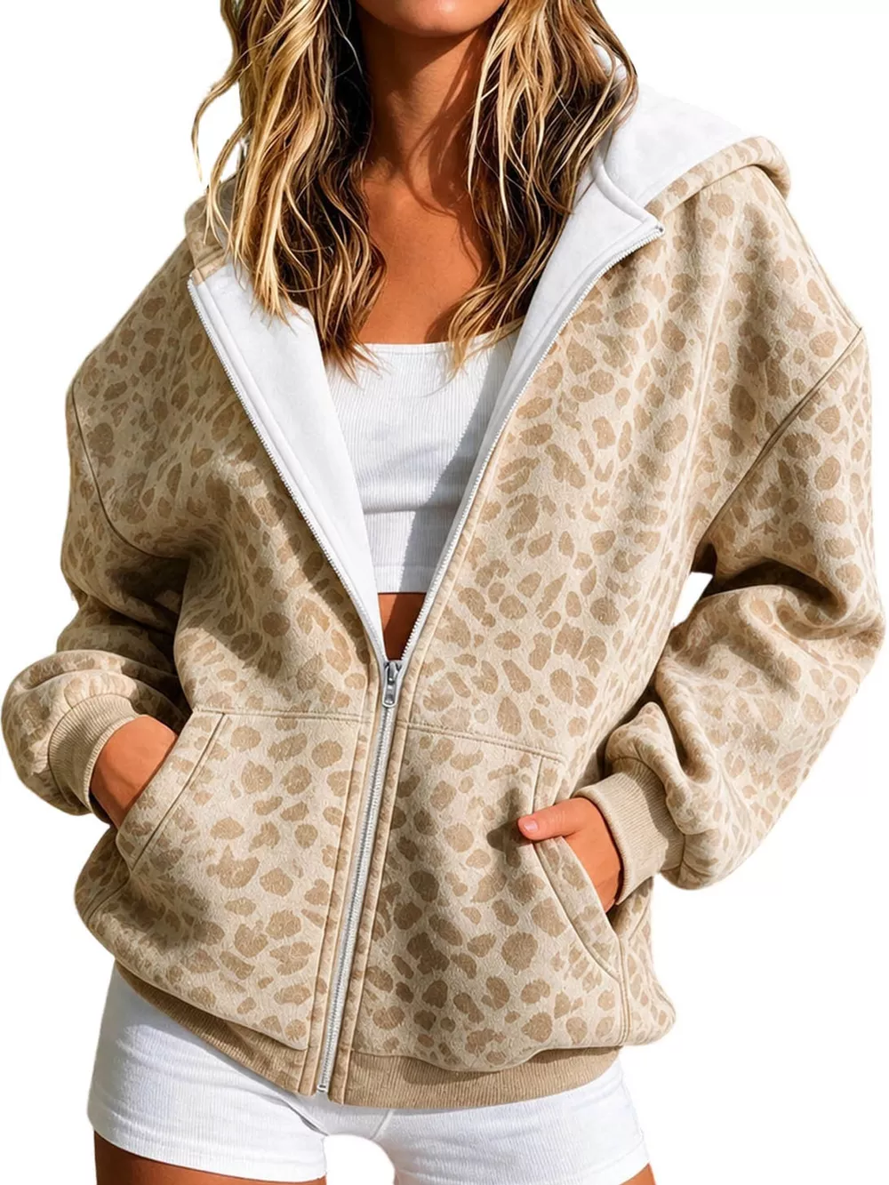 Full Size Leopard Zip Up Hoodie Plus Size, image 8