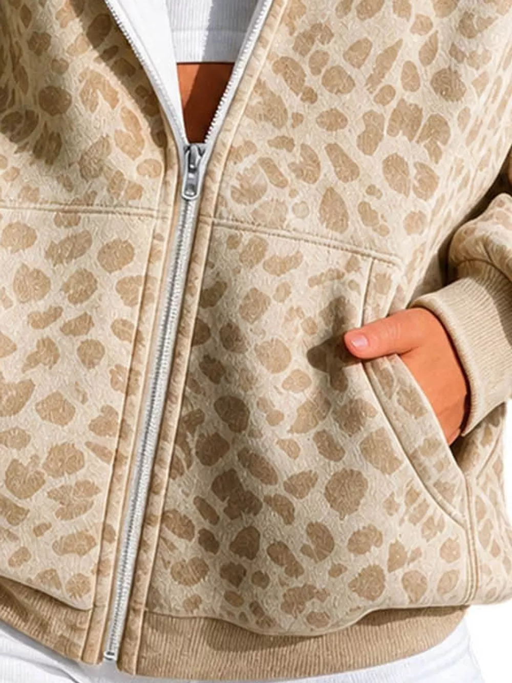 Full Size Leopard Zip Up Hoodie Plus Size, image 10