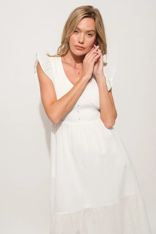 Ruffle Sleeve Front Smocked Tiered Midi Dress, image 10