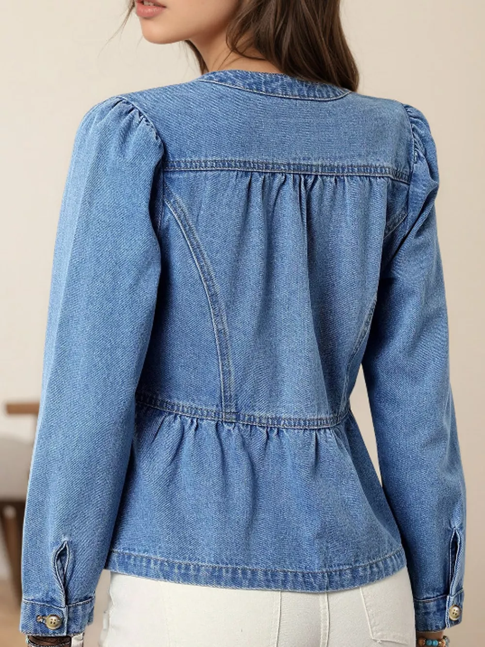 Button Up Peplum Denim Shirt, image 6