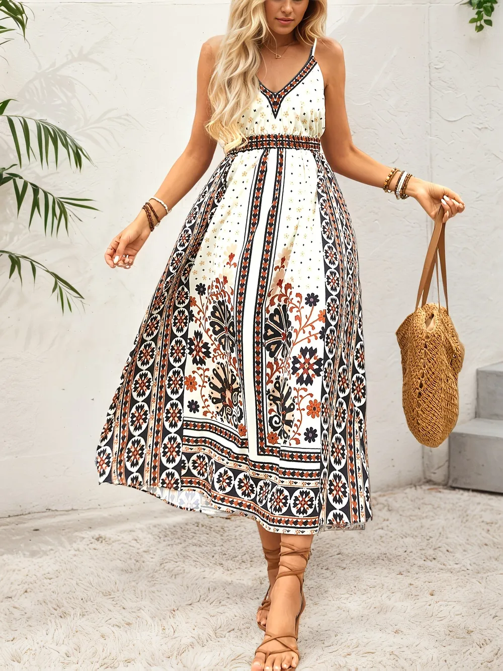 Printed V-Neck Midi Cami Dress, image 6