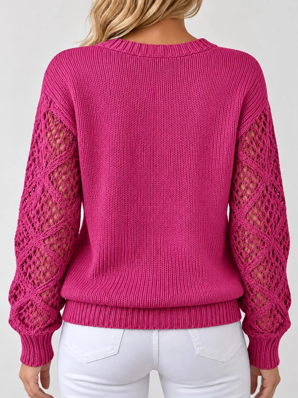 Full Size V-Neck Hollow-Out Long Sleeve Sweater Plus Size, image 17