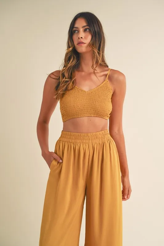 Smocked Bralette Crop Top and Wide Leg Pants Set, image 7