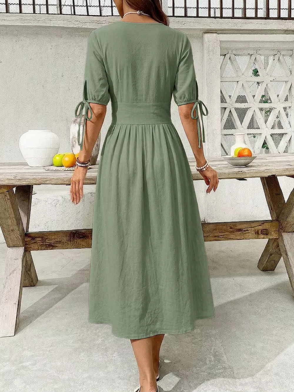 Button-Down Short Sleeve Midi Dress, image 14