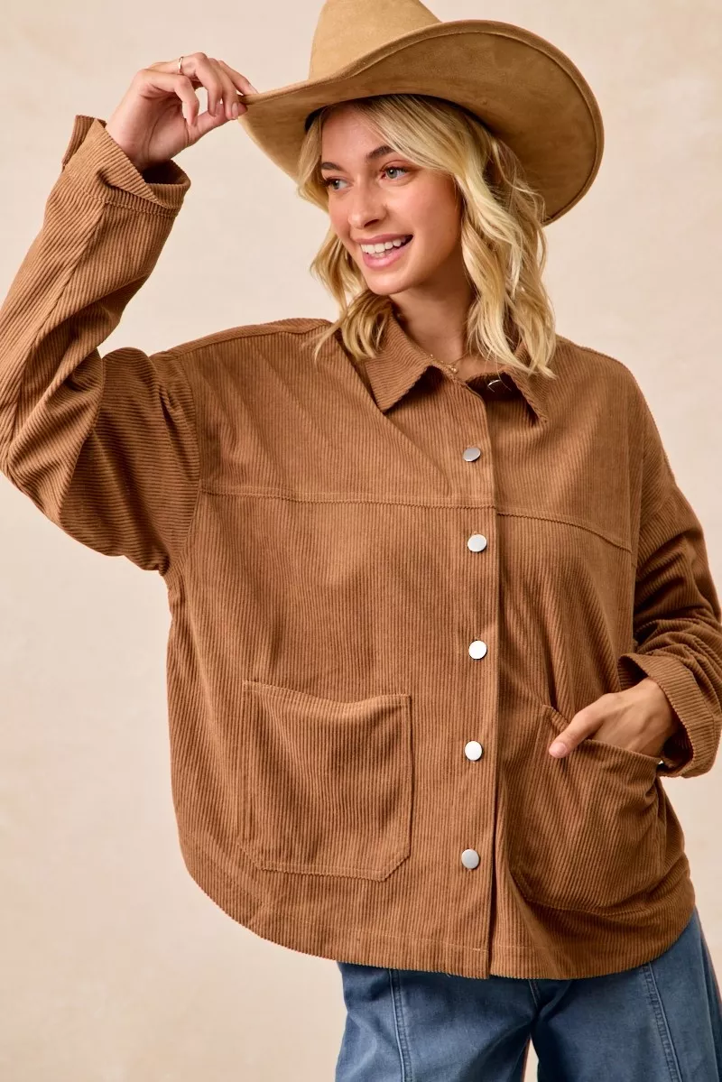 Corduroy Relaxed Fit Shacket with Back Pleat, image 7