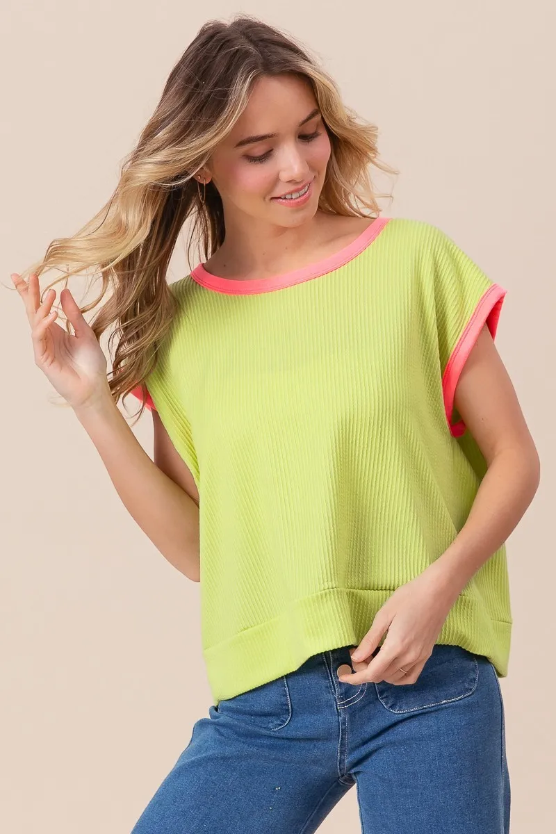 Cord Rib Knit Contrast Banded Top, image 16
