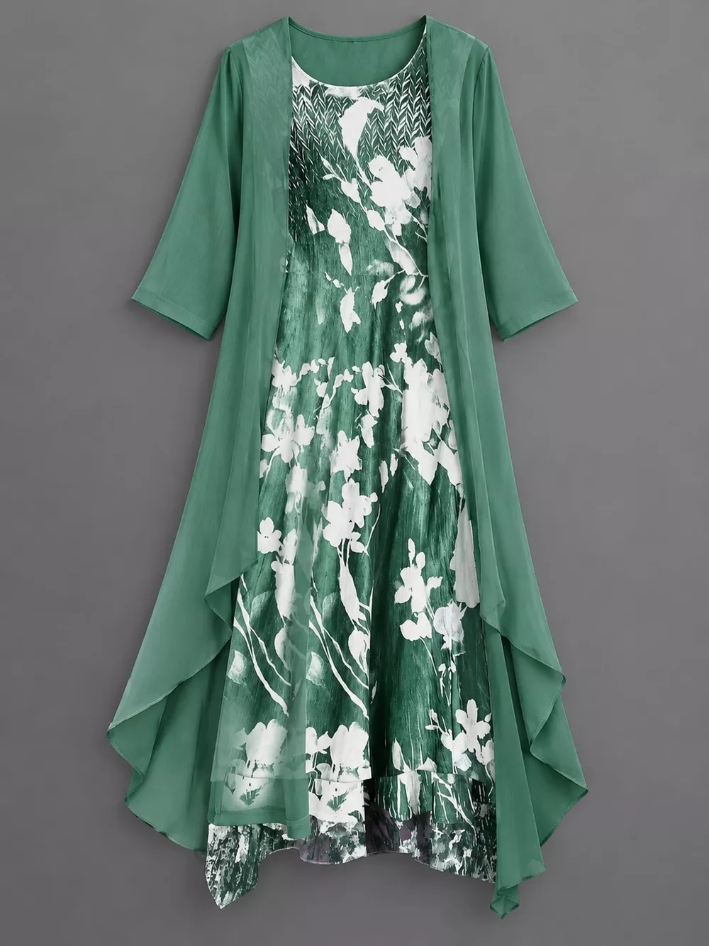 Full Size Floral Print Midi Dress and Chiffon Cardigan Set Plus Size, image 3