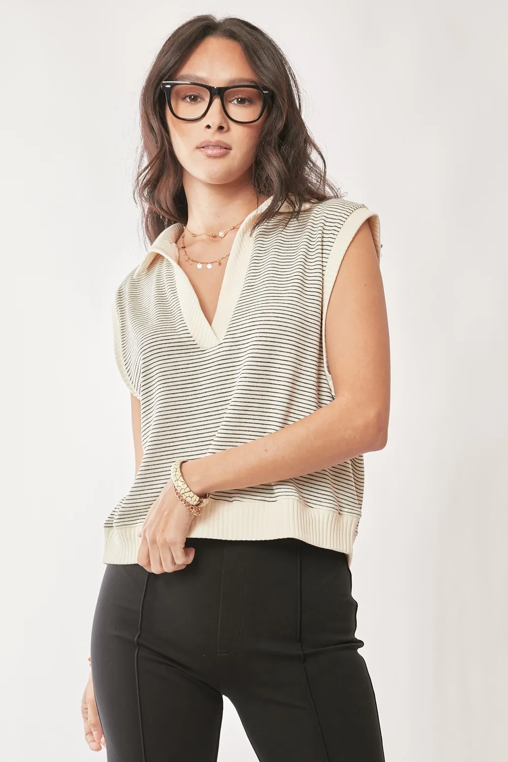 French Terry Boxy Fit Striped Sweater Vest, image 5