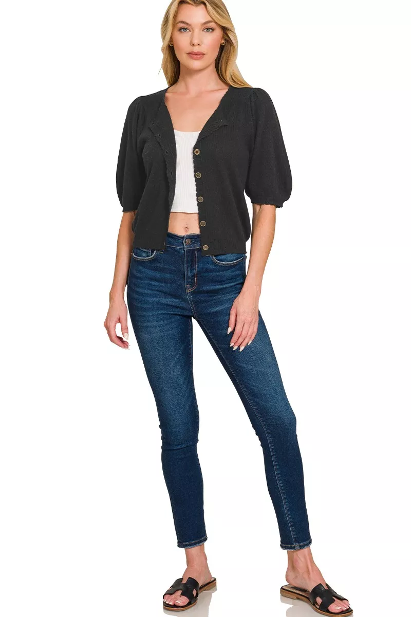 Puff Sleeve Wool Sweater Cardigan, image 3