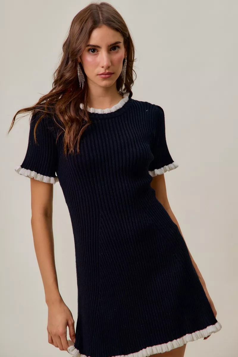 Contrast Ruffled Sweater Knit Mini Dress, image 6