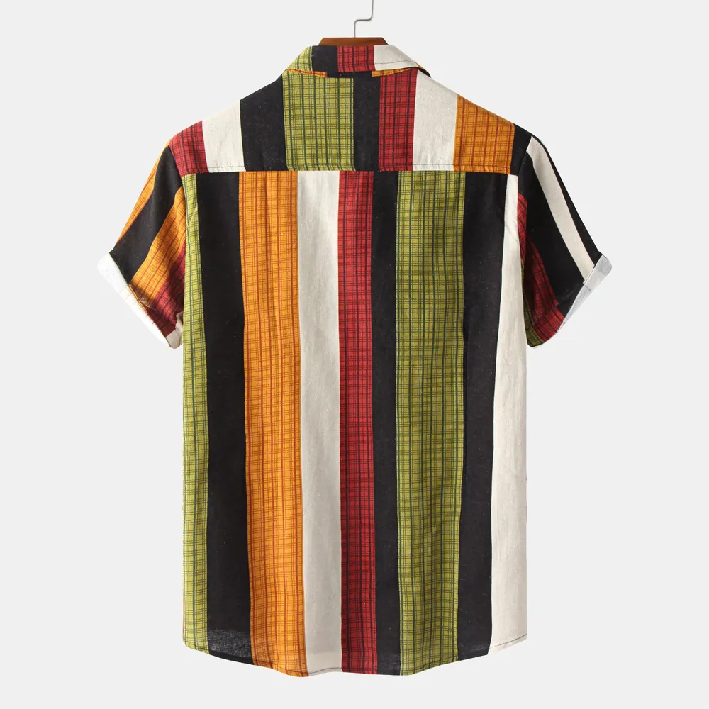 Men's Plus Size Multicolor Striped Short Sleeve Button Down Casual Shirt, image 3