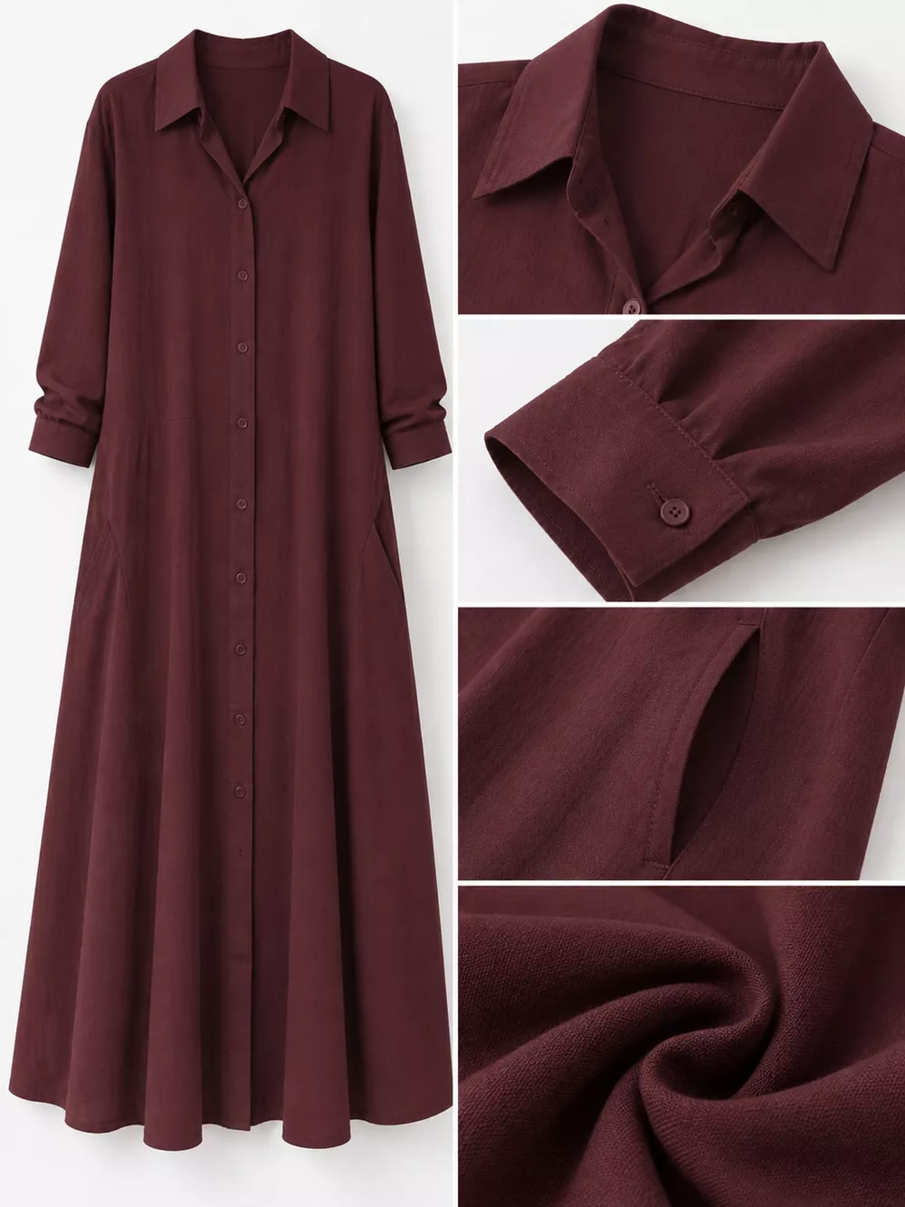 Full Size Button Front Long Sleeve Maxi Shirt Dress Plus Size, image 6