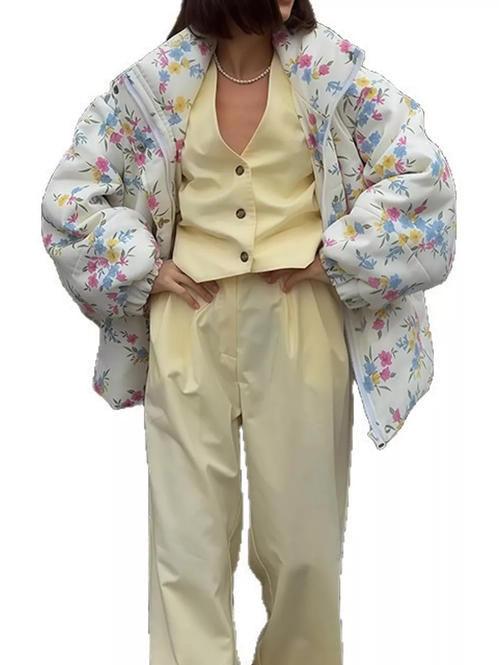 Floral Print Oversized Puffer Outerwear