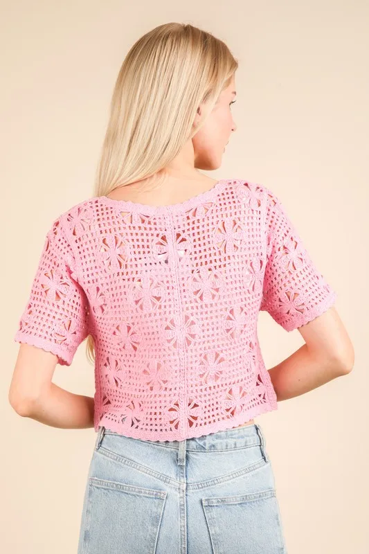 Front Tie Crochet Crop Top, image 3