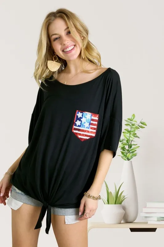 Sequin US Flag Pocketed Top, image 4