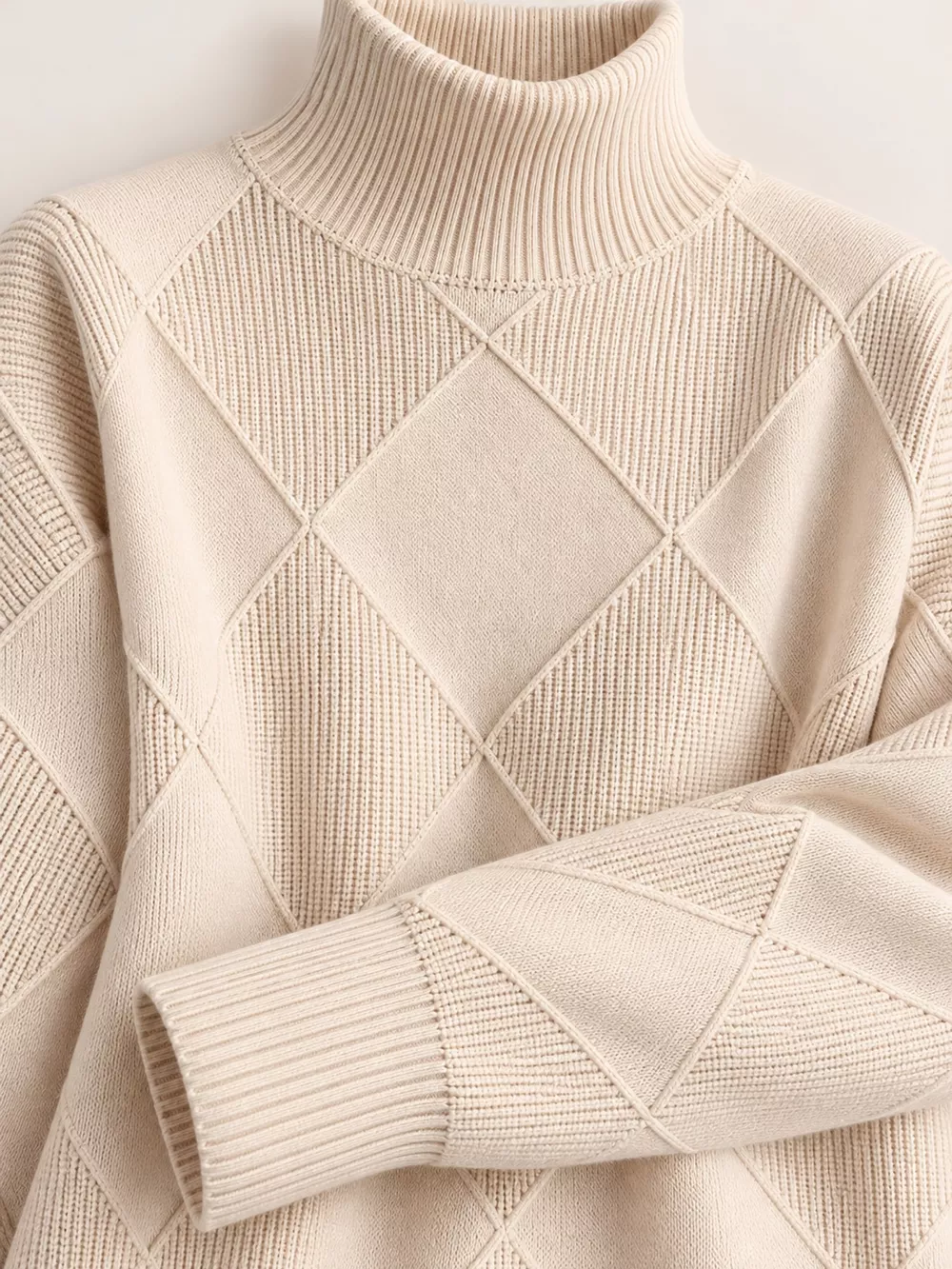 Full Size Diamond Pattern Turtleneck Sweater Plus Size, image 29