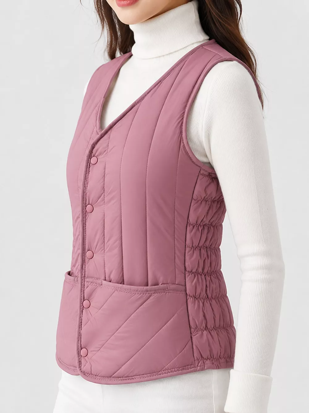 Full Size Quilted Button Up Vest Coat Plus Size, image 24