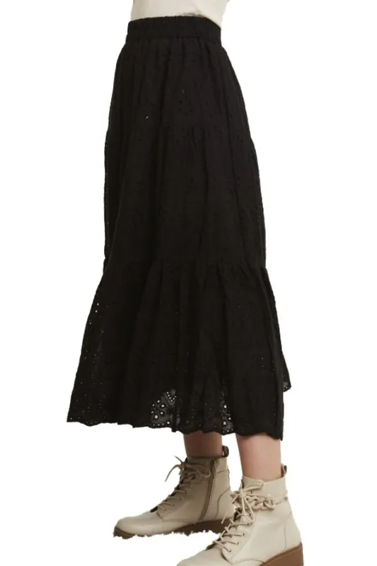 Elastic Waistband Tiered Midi Skirt, image 2