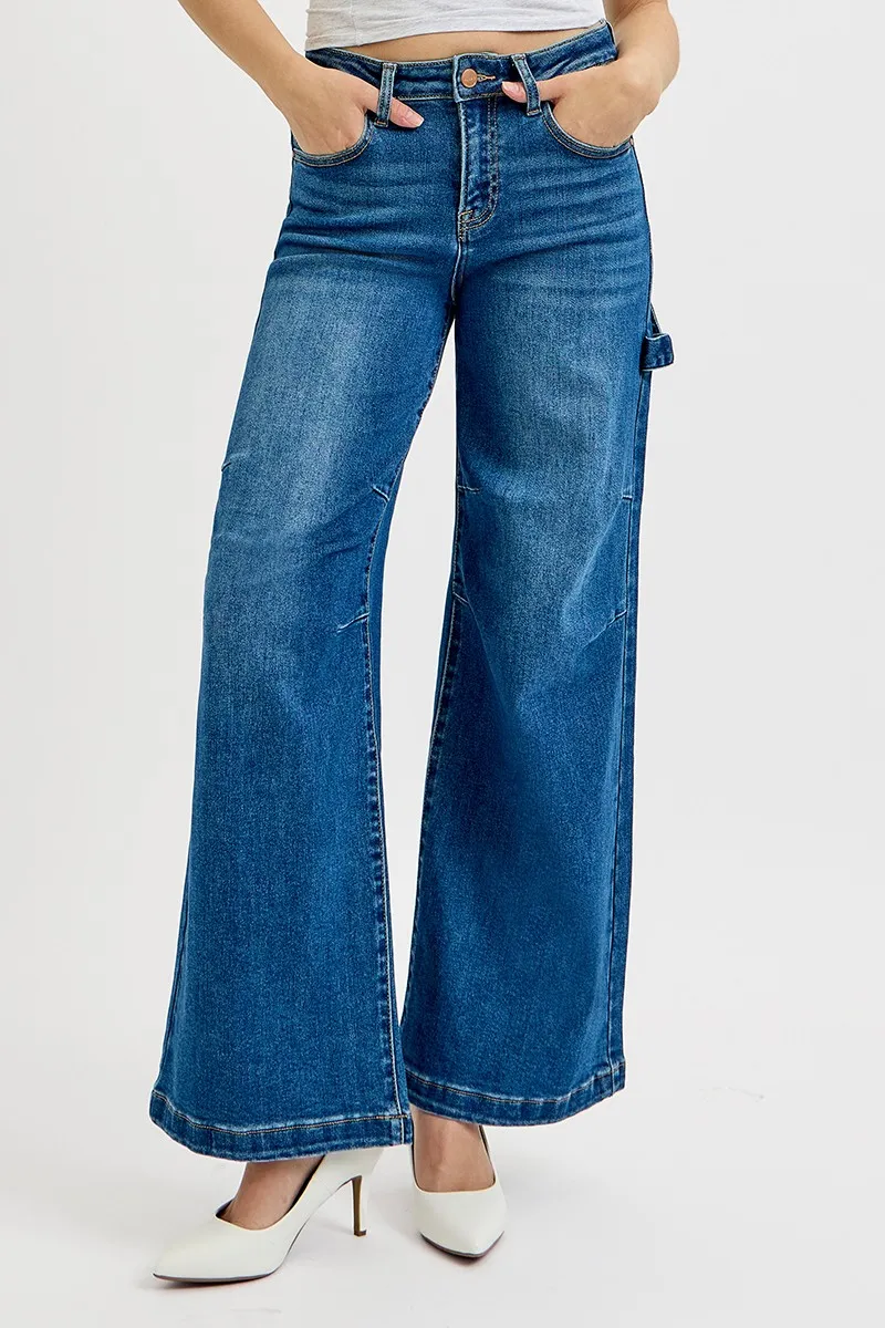 Full Size High Rise Wide Leg Patch Detailed Jeans Plus Size, image 6