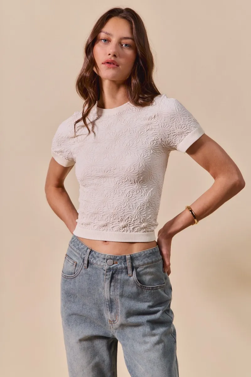 Floral Patterned Seamless Short Sleeve Top, image 8