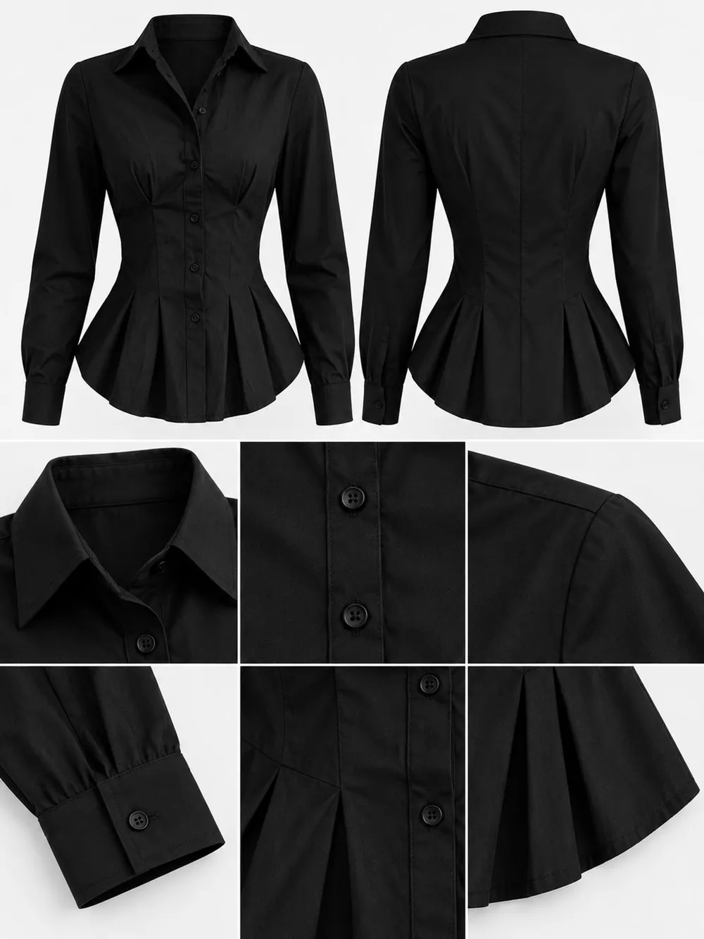 Button-Down Peplum Blouse with Fitted Waist, image 26
